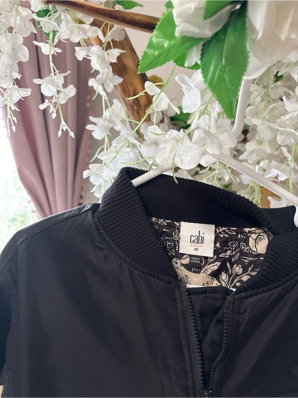 CAbi Charisma Black Bomber Jacket with Cream Sherpa Trim - Picture 6 of 9